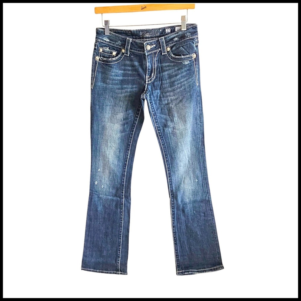 Miss Me Bootcut Jeans Dark Wash Embellished Pockets Denim Women's Size 27